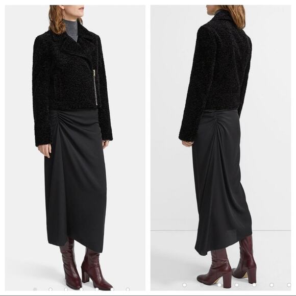 Theory Slim Moto Zip Jacket in Black Embossed Faux Fur Size 0 NWT - Picture 2 of 16